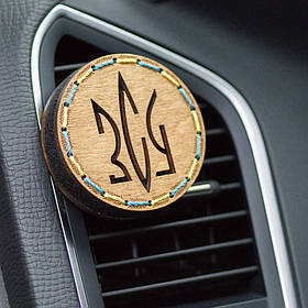 Ароматизатор на дефлектор в машину "Герб ЗСУ" ручної роботи в дерев'яній коробці.