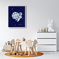 Інтер'єрна картина-постер на стіну + біла багетна рамка Космонавт в дитячу кімнату 30*20 Орігамі OP 5059 Маленька