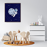 Інтер'єрна картина-постер на стіну + коричнева багетна рамка Космонавт в дитячу кімнату 30*20 Орігамі OP 5059 Маленька