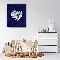 Інтер'єрна картина-постер на стіну + чорна багетна рамка Космонавт в дитячу кімнату 40*30 Орігамі OP 5059 Маленька