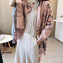 Теплий шарф палантин хустка Hermes Гермес сіро-рожевий, фото 3