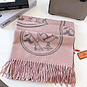 Теплий шарф палантин хустка Hermes Гермес сіро-рожевий, фото 4