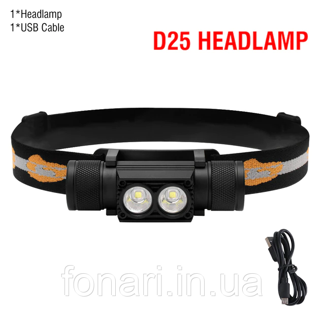 Налобний ліхтар Bоruit D25L, 2xLH351D (1x18650, 1000lm)