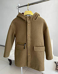 Пальто для дівчинки з каптуром на спині Оливкове D-705, pica pica, Оливковий, Для дівчаток, Весна Осінь, 110