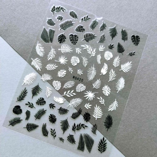 Наклейки для нігтів Nail stiker (тропічне листя) чорно-білі WG420