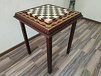 Деревянный шахматный столик на 4х ножках из натуральной древесины с резьбой по дереву