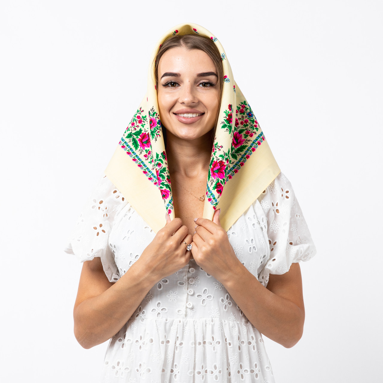 Японська вовняна хустка 75х75см Кремова, фото 1