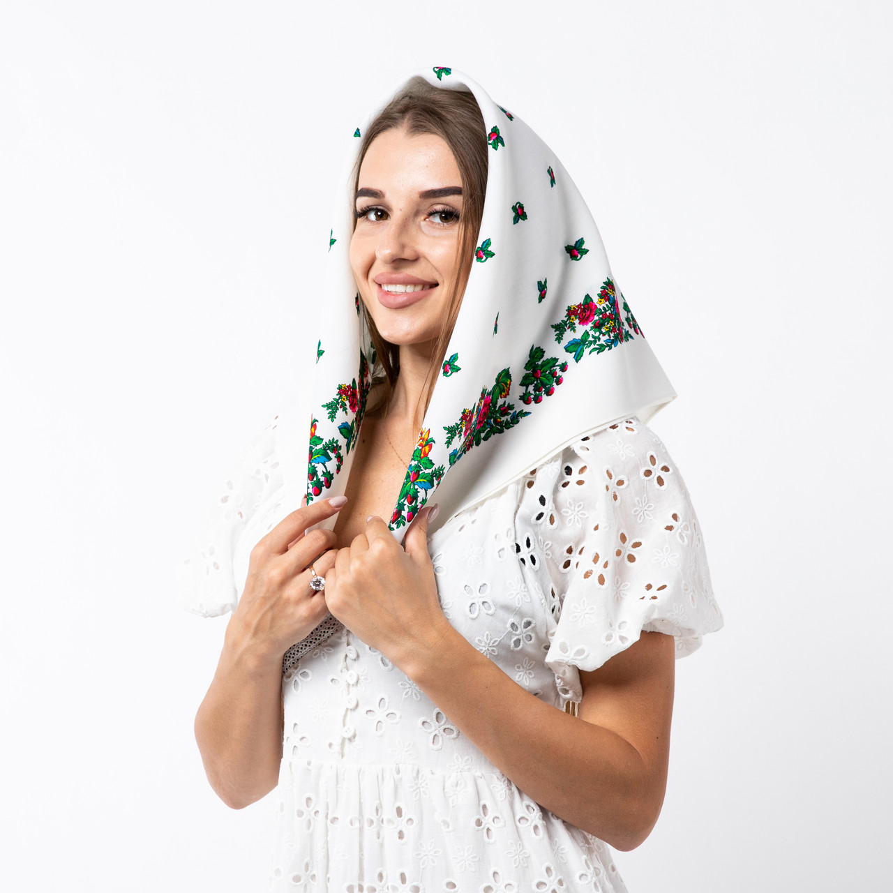 Японська вовняна хустка 75х75см Біла, фото 1