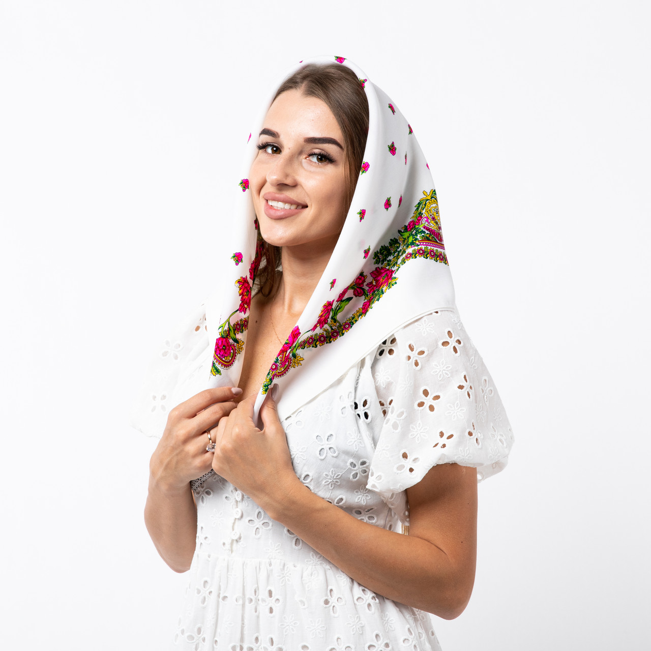 Японська вовняна хустка 75х75см Біла, фото 1