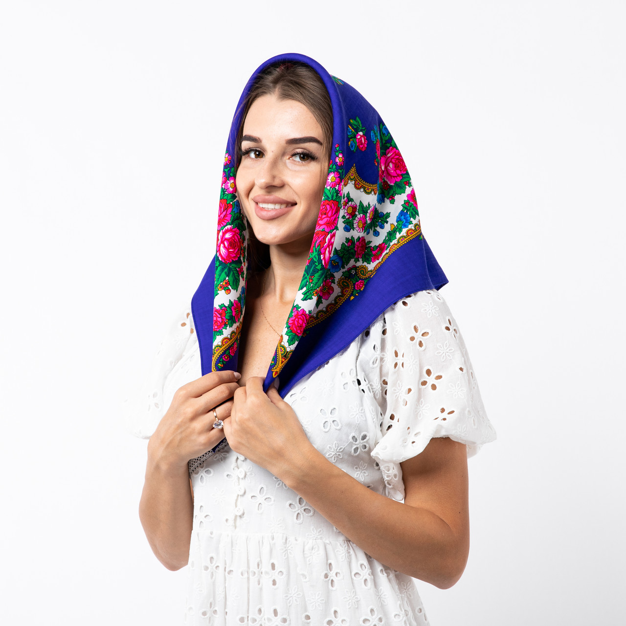 Японська вовняна хустка 75х75см Синя, фото 1