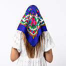 Японська вовняна хустка 75х75см Синя, фото 3