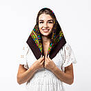 Японська вовняна хустка 75х75см Коричнева, фото 2