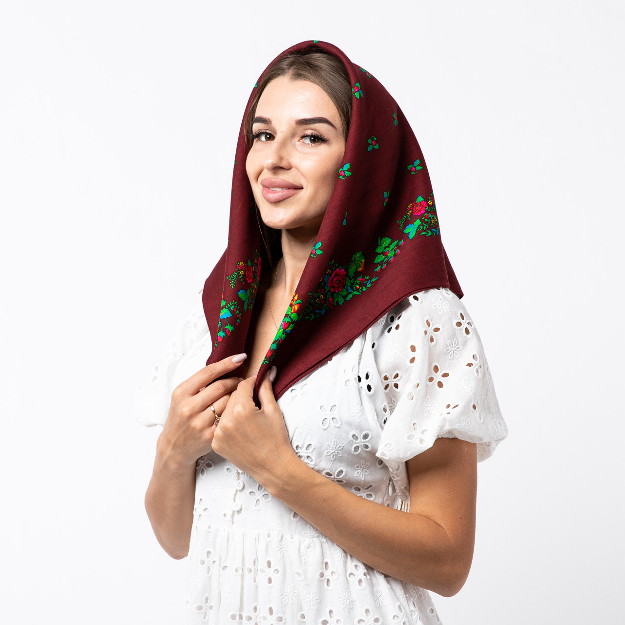 Японська вовняна хустка 75х75см Бордова, фото 1