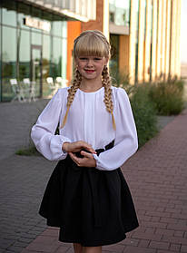 Дитяча блузка біла нарядна для дівчинки   для школи. Розмір 116