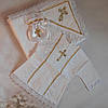 Дитяча крижма для хрестин тепла махрова оздоблення кольору золото 80x80 / Рушник для хрещення, фото 7