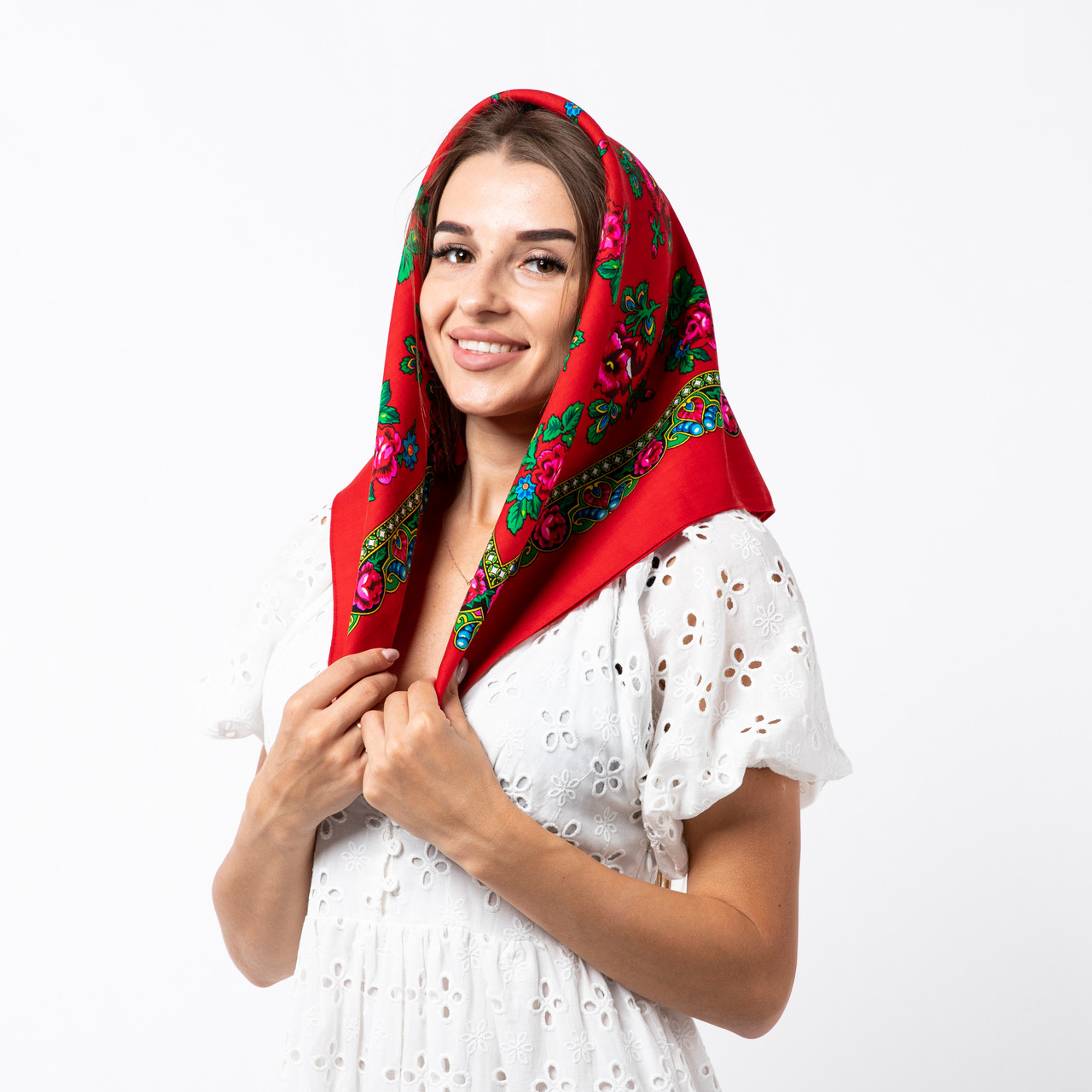 Японська вовняна хустка 75х75см Червона, фото 1