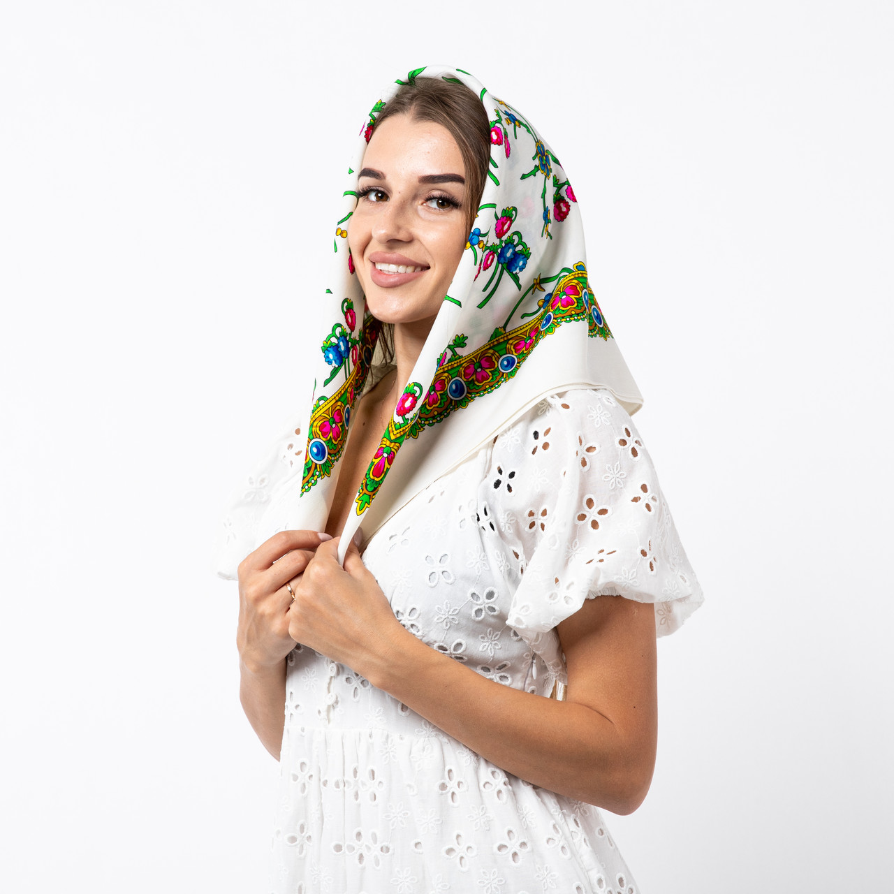 Японська вовняна хустка 75х75см Біла, фото 1