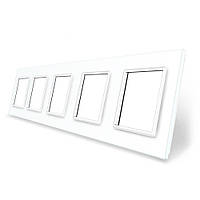 Рамка розетки 5 мест Livolo белый стекло (C7-SR/SR/SR/SR/SR-11)