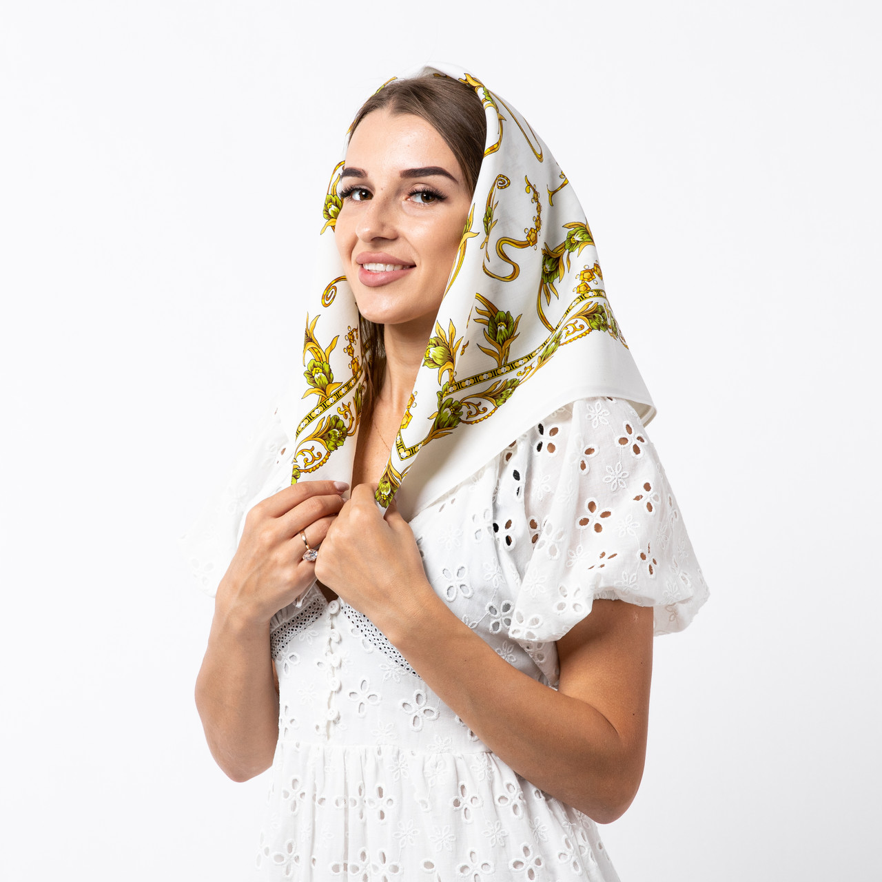 Японська вовняна хустка 75х75см Біла, фото 1