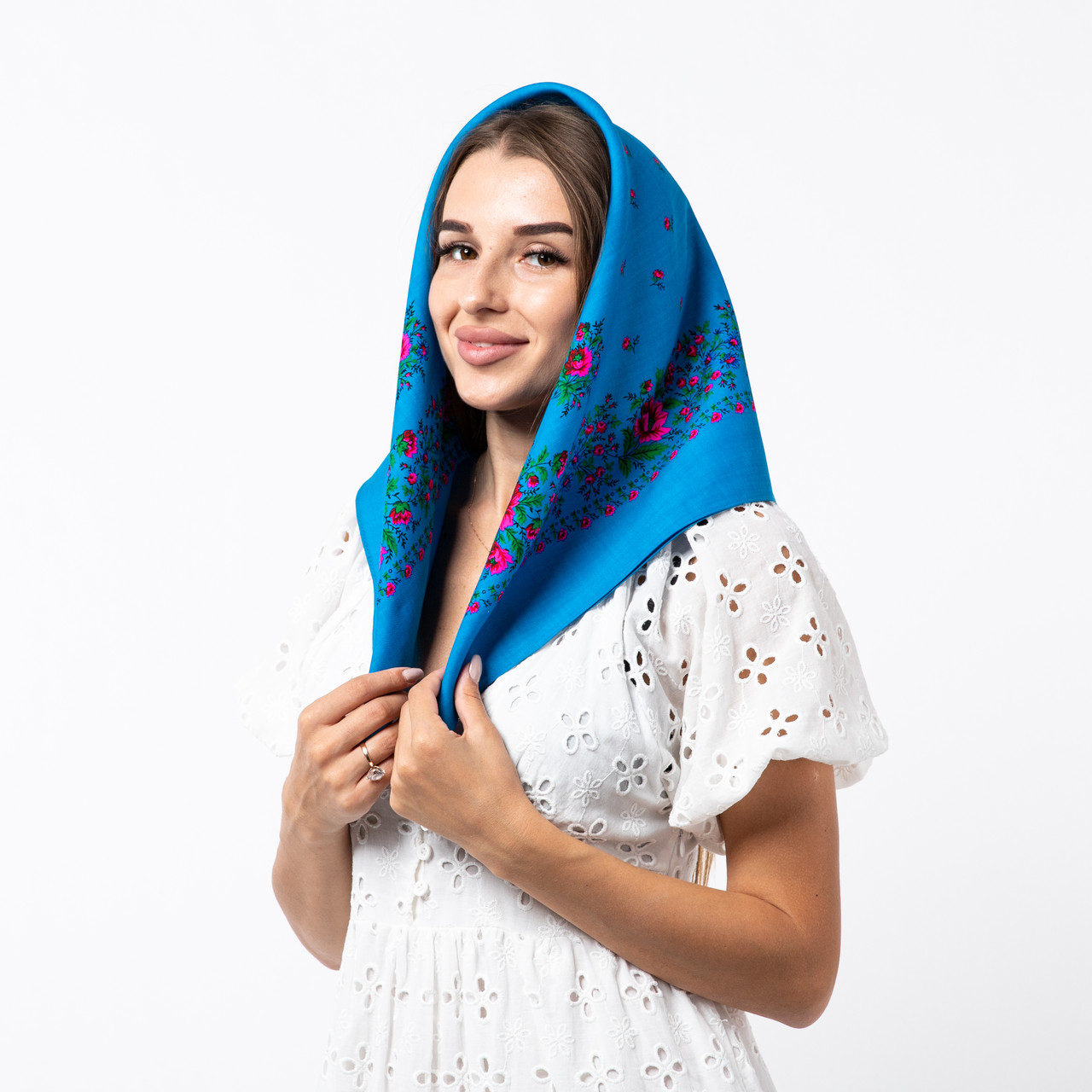 Японська вовняна хустка 75х75см Блакитна, фото 1