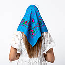 Японська вовняна хустка 75х75см Блакитна, фото 3