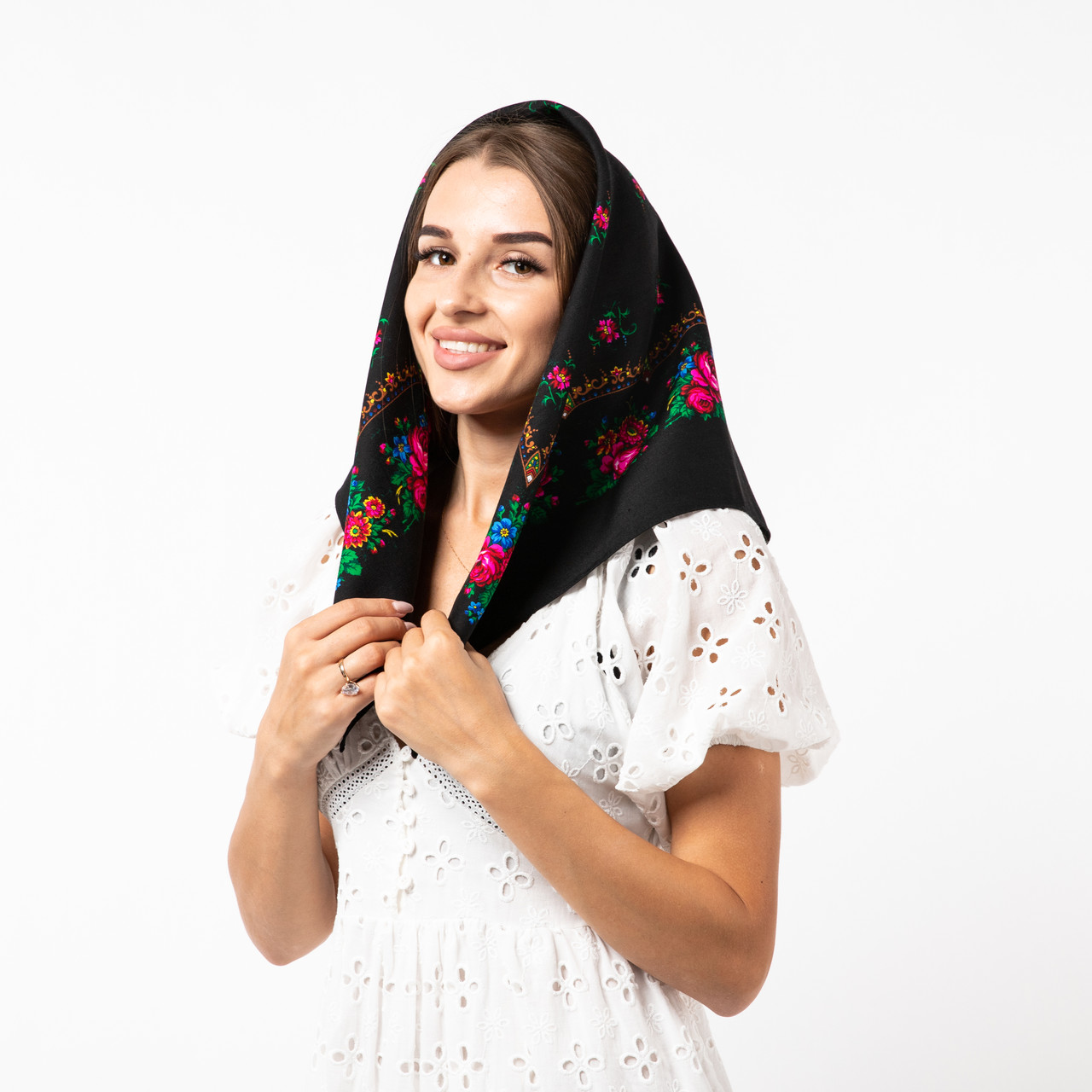 Японська вовняна хустка 75х75см Чорна, фото 1