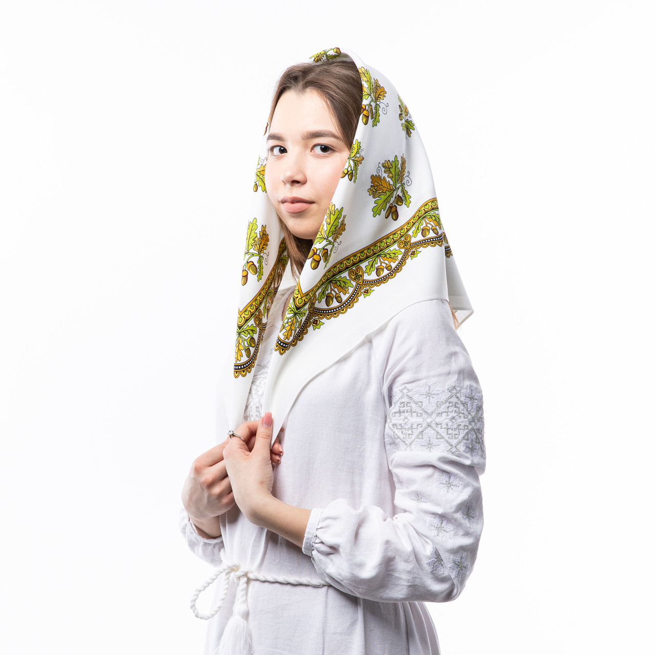 Японська вовняна хустка 75х75см Біла, фото 1