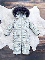 Комбинезон детский зимний цельный "Умка" на овчине для девочки и мальчика (размер 80, 86, 92 и 98 см)