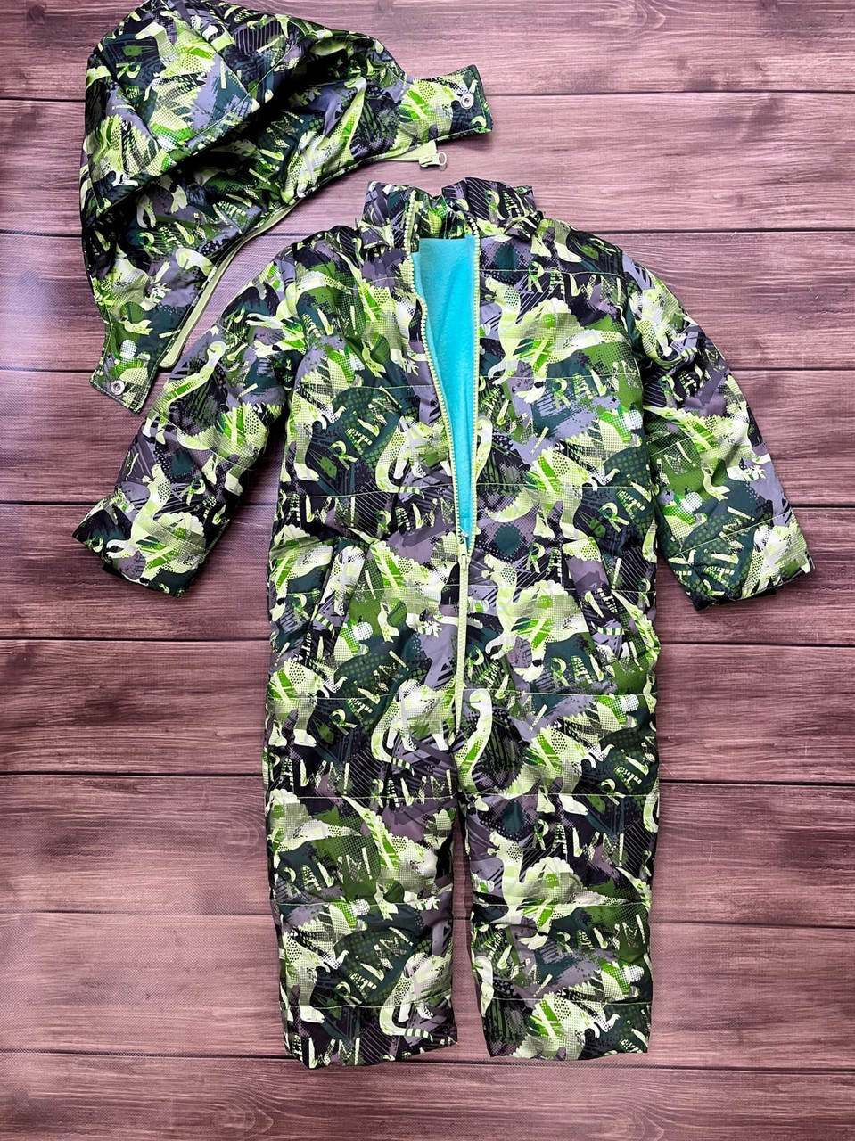 Дитячий демісезонний цілісний комбінезон на флісі "Дінозавріки" (розмір 80, 86, 92 і 98 см), фото 1