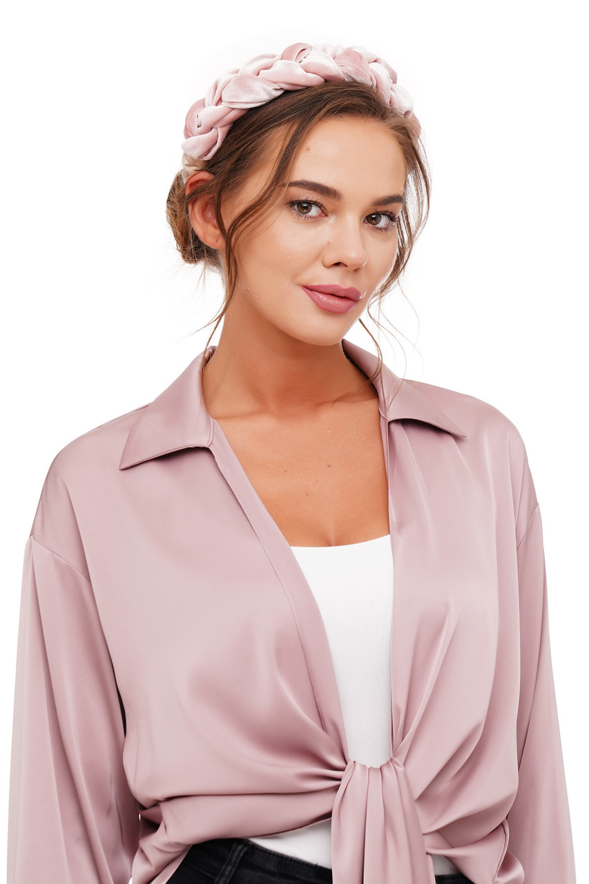 Оксамитовий обруч косичка ,,Пудрово-рожевий,,, фото 1