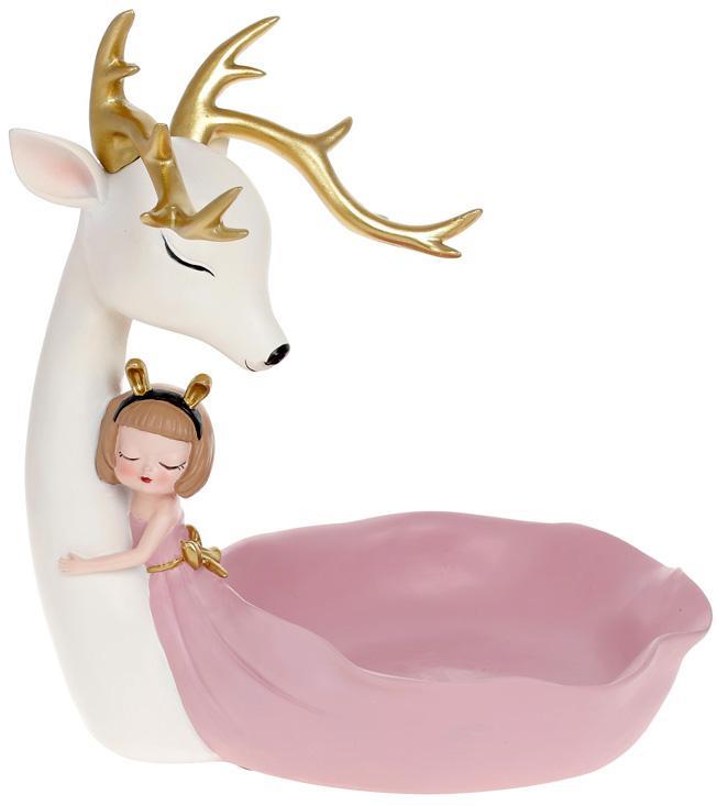 Підставка для прикрас "Дівчинка з Оленем" 28х19.5х30см greenpharm, полістоун, рожевий з білим, фото 1