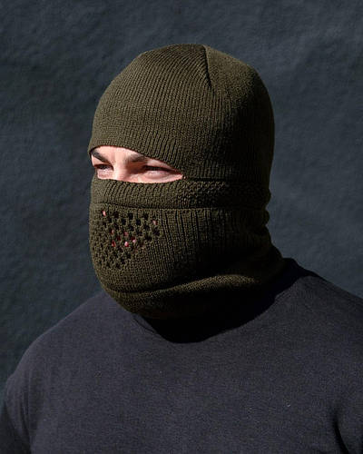 Тактическая зимняя балаклава и шапка акрил хаки, 2в1 шапка и балаклава ...
