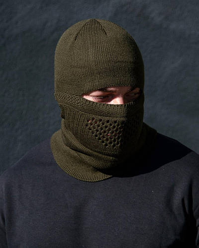 Тактическая зимняя балаклава и шапка акрил хаки, 2в1 шапка и балаклава ...