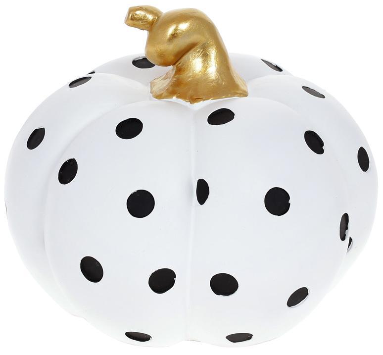 Декоративна фігура "Гарбуз" 19х19х16см greenpharm, полістоун, чорно-білий горошок з золотом, фото 1