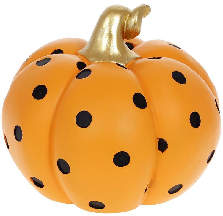 Декоративна фігура "Гарбуз" 19х19х16см greenpharm, полістоун, чорно-жовтогарячий горошок, фото 1