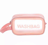 Косметичка органайзер водонепроникна рожева з еко-шкіри Washbag 20х12х 6,5 см, сумка для косметики з ручкою, фото 8