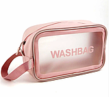 Косметичка органайзер водонепроникна рожева з еко-шкіри Washbag 20х12х 6,5 см, сумка для косметики з ручкою, фото 5