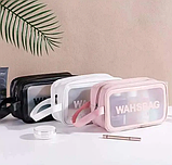 Косметичка органайзер водонепроникна рожева з еко-шкіри Washbag 20х12х 6,5 см, сумка для косметики з ручкою, фото 10
