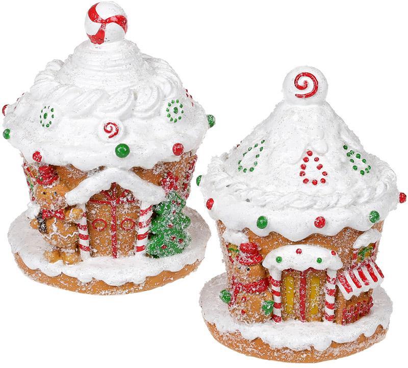 Набір 2 декоративних фігурки "Пряникові Будиночки" 13.5см greenpharm, полистоун, фото 1