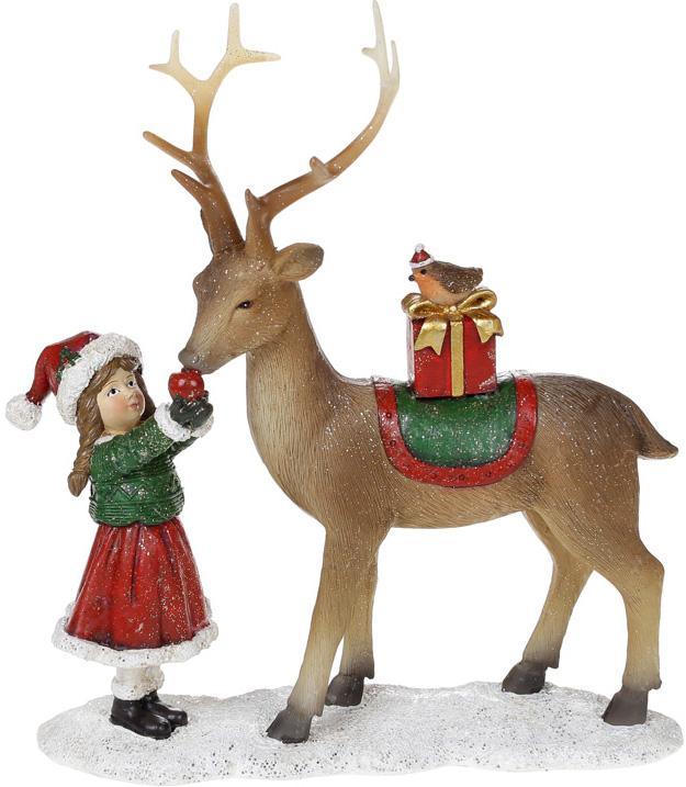 Декоративна статуетка "Дівчинка з Оленем" 21см greenpharm, полистоун, червоний з коричневим, фото 1