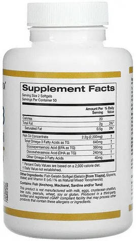 Омега-3 California Gold Nutrition Omega-3 Premium Fish Oil 100 капс США, фото 4