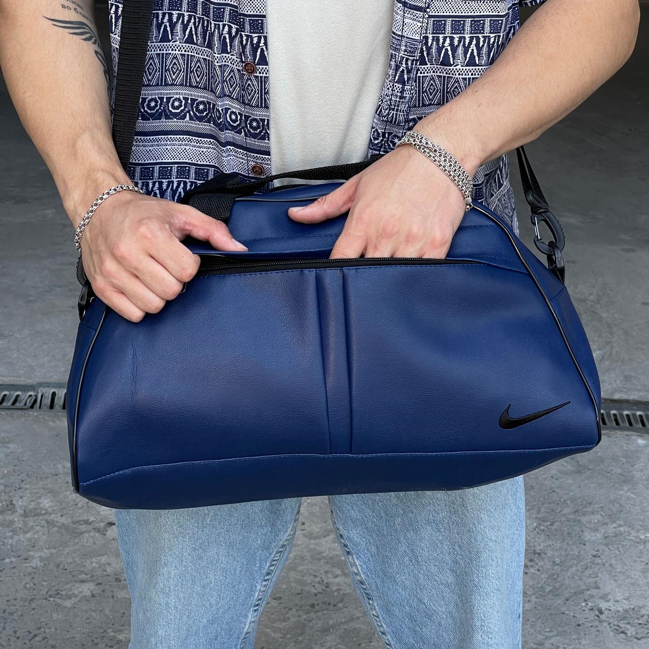 Сумка чоловіча дорожня блакитна NIKE BLUE з екошкіри для міста та подорожей