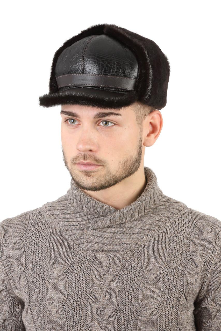 Кепка мужская зимняя из овчины с ушами темно-коричневая (ID#1676516007 ...