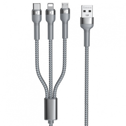 Кабель Remax RC-124 3in1 USB - (Lightning+MicroUSB+Type-C) 3.1A/1m (Сталевий)