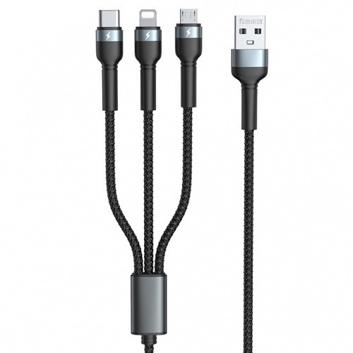 Кабель Remax RC-124 3in1 USB - (Lightning+MicroUSB+Type-C) 3.1A/1m (Чорний)