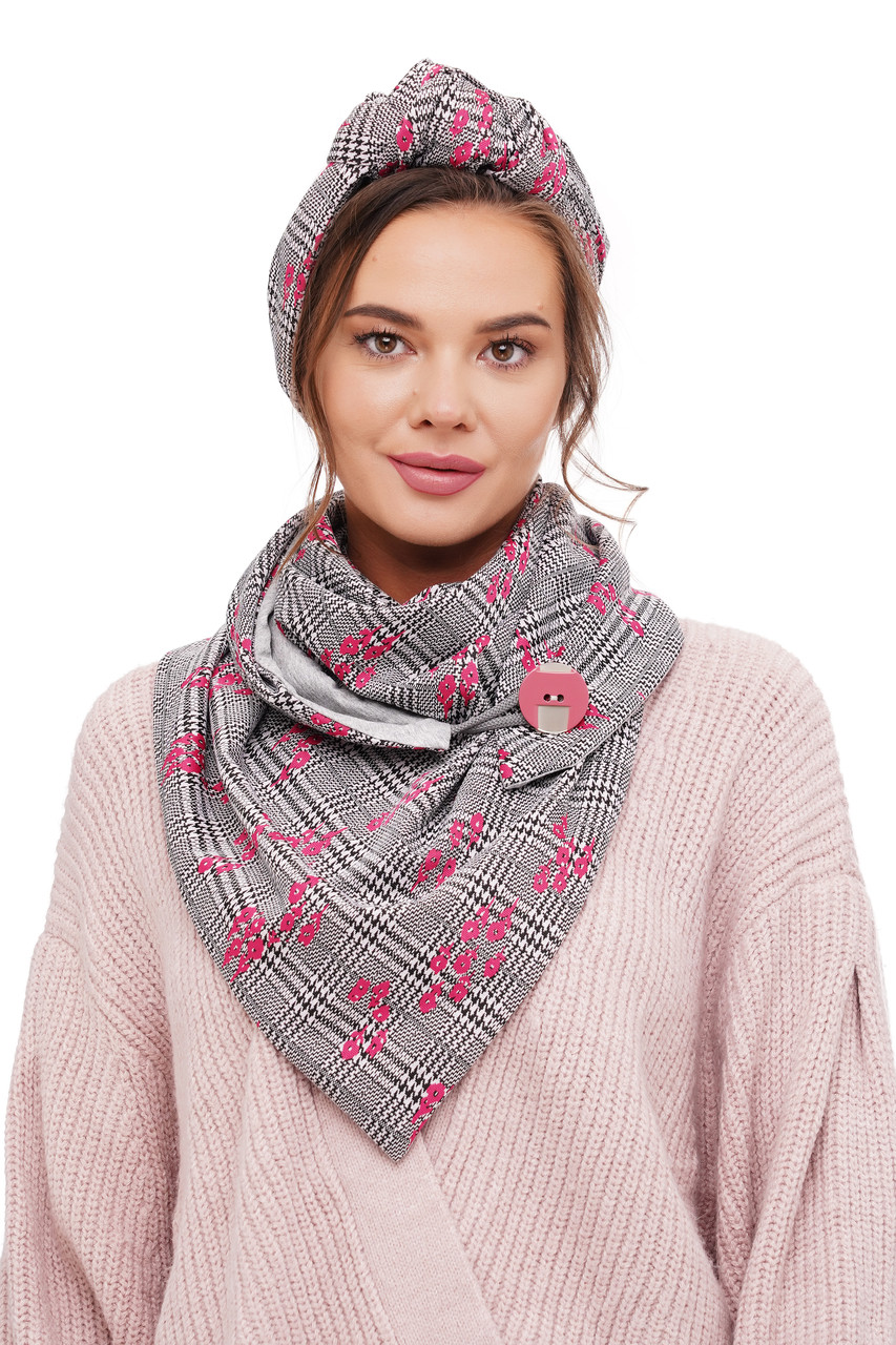 Жіночий шарф в клітку з квітковим принтом My Scarf, фото 1