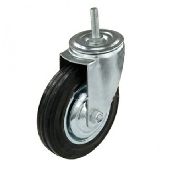 Колесо 125 мм поворотне зі штировим кріпленням, на чорній гумі