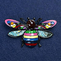 Брошка Жук сріблястий метал і емаль 70х42мм + - купити біжутерію оптом в інтернеті