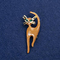 Брошка Кішечка золотистий метал, емаль і стрази 45х40мм + - купити біжутерію оптом в інтернеті