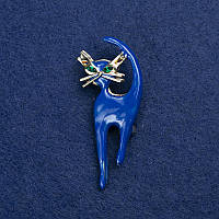 Брошка Кішечка золотистий метал, емаль і стрази 45х40мм + - купити біжутерію оптом в інтернеті